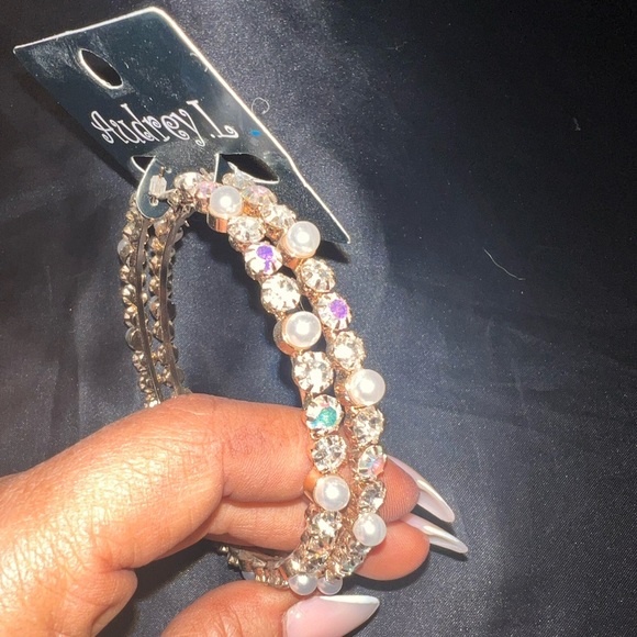 3 Inch pearl & diamond hoops - Picture 8 of 13